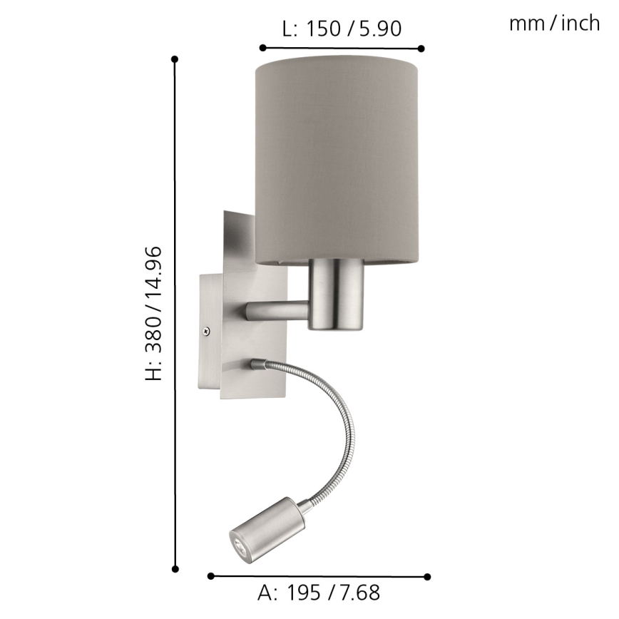 Eglo - LED Flexibel armatur 1xE27/40W+LED/3,8W taupe
