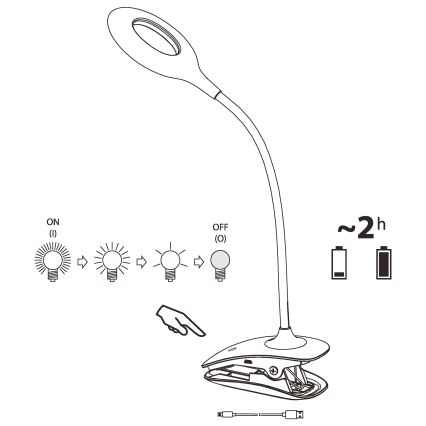 Eglo - Dimbar LED-lampa med klämma, LED/3 W, 5 V, 500 mAh, vit
