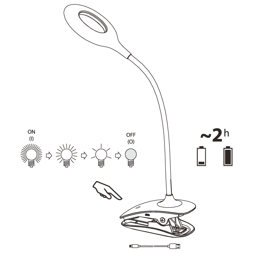 Eglo - Dimbar LED-lampa med klämma, LED/3 W, 5 V, 500 mAh, vit