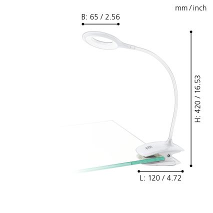 Eglo - Dimbar LED-lampa med klämma, LED/3 W, 5 V, 500 mAh, vit