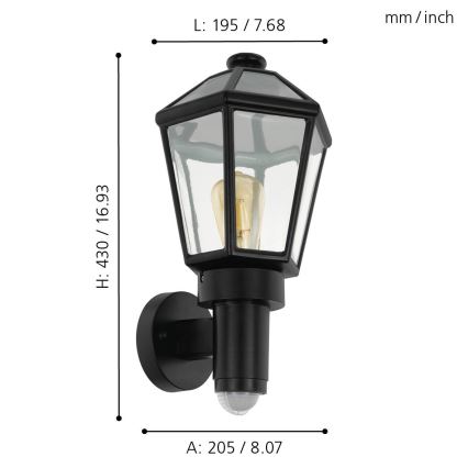 Eglo - Utomhus vägglampa med sensor 1xE27/28W/230V IP44