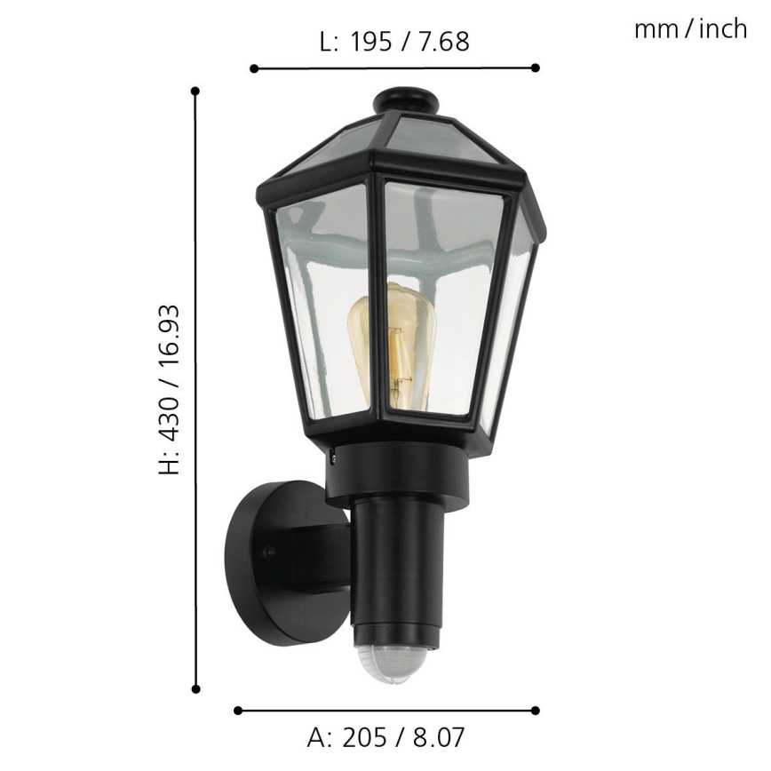 Eglo - Utomhus vägglampa med sensor 1xE27/28W/230V IP44