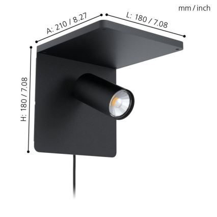 Eglo - LED vägglampa med trådlös laddning 1xGU10/5W/230V