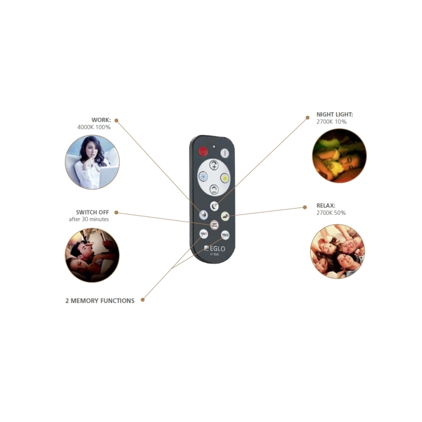 Eglo - LED dimbar taklampa LED/18W/230V + fjärrkontroll