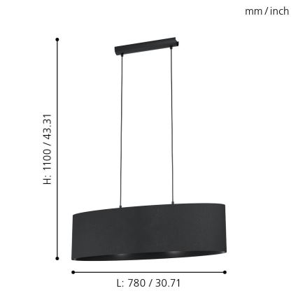 Eglo 99044 - Ljuskrona med snöre MASERLO 2xE27/40W/230V