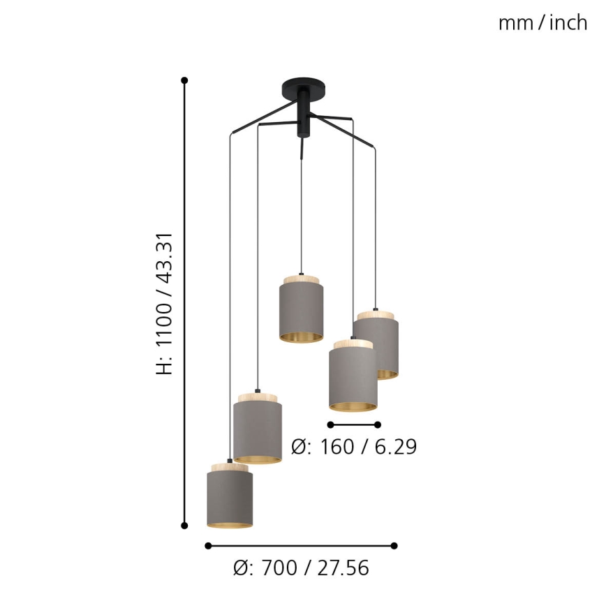 Eglo 99447 - Taklampa med kabel ALBARIZA 5xE27/40W/230V spindelkrona