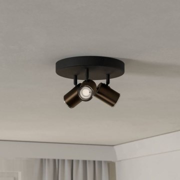 Eglo - Badrums-spot 3xGU10/5W/230V Ø 25 cm IP44 svart/brun