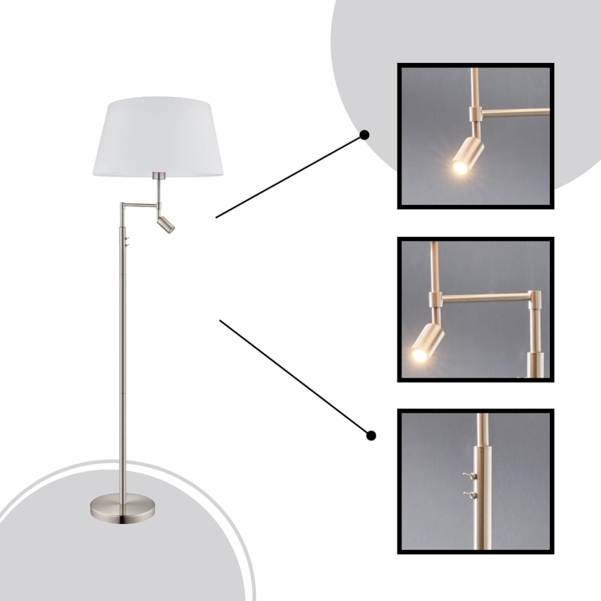 Eglo/Edi Light - LED golvlampa SANTANDER 1xE27/11W/230V + LED/2,3W matt krom