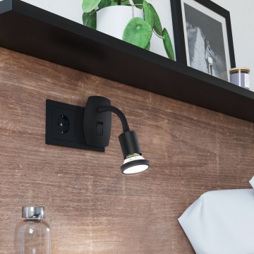 Eglo - LED-armatur för vägguttag 1xGU10/4,5W/230V svart