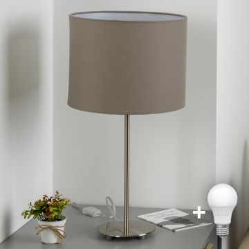 Eglo - LED-bordslampa TUNJA 1xE27/60W/230V 38,5 cm mattkrom/taupe