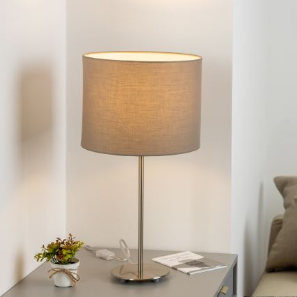 Eglo - LED-bordslampa TUNJA 1xE27/60W/230V 38,5 cm mattkrom/taupe