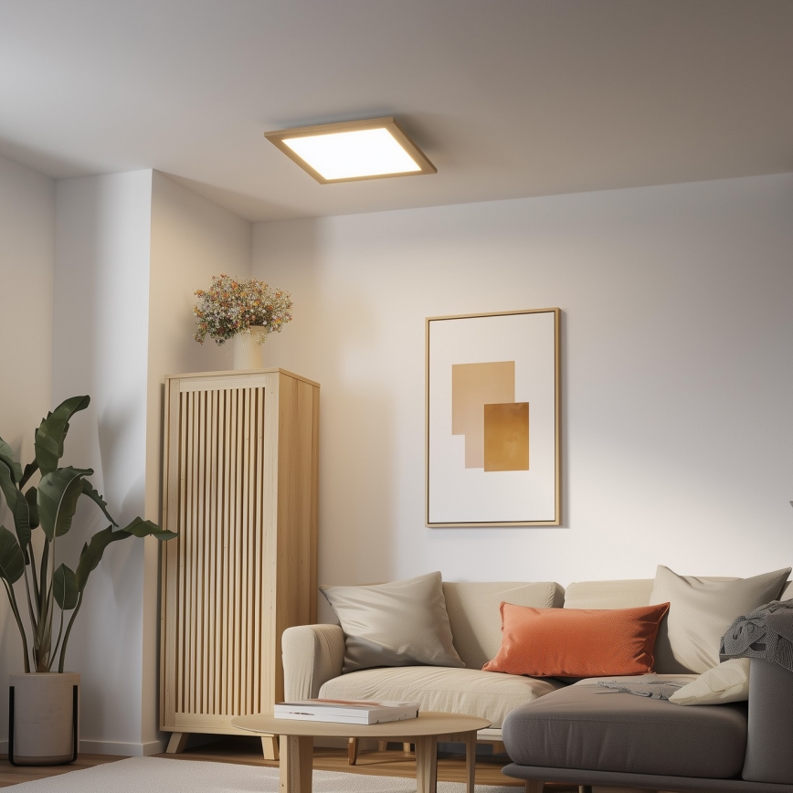 Eglo - LED dimbar infälld panel POZZALLO WOOD LED/21W/230V 2700-6500K 49,5x49,5 cm brun + fjärrkontroll