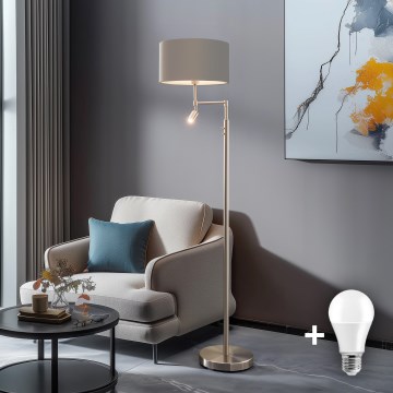 Eglo - LED golvlampa TUNJA 1xE27/60W/230V + LED/2,1W diameter 38 cm matt krom/taupe