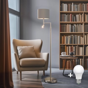 Eglo - LED Golvlampa TUNJA 1xE27/60W/230V + LED/2,1W Ø 30 cm matt krom/taupe