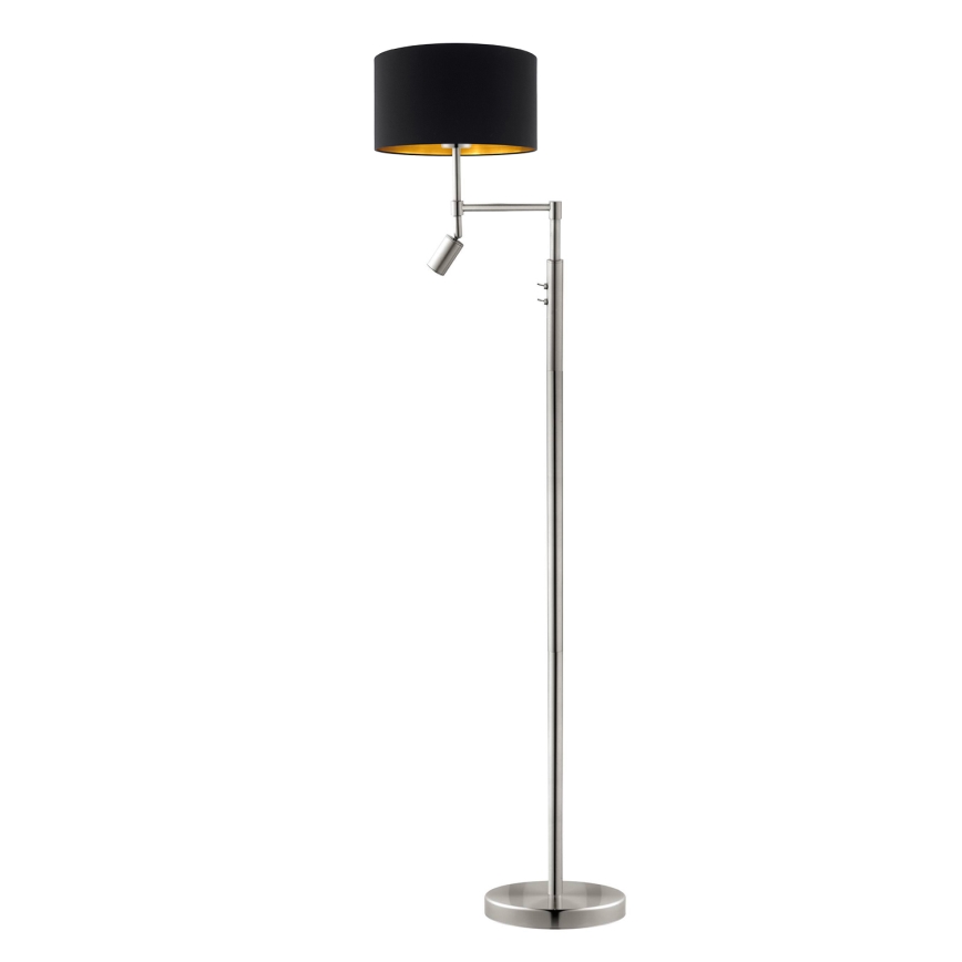 Eglo - LED golvlampa TUNJA 1xE27/60W/230V + LED/2,1W Ø 38 cm mattkrom/svart