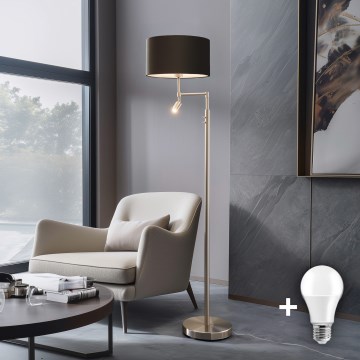 Eglo - LED golvlampa TUNJA 1xE27/60W/230V + LED/2,1W Ø 38 cm mattkrom/brun