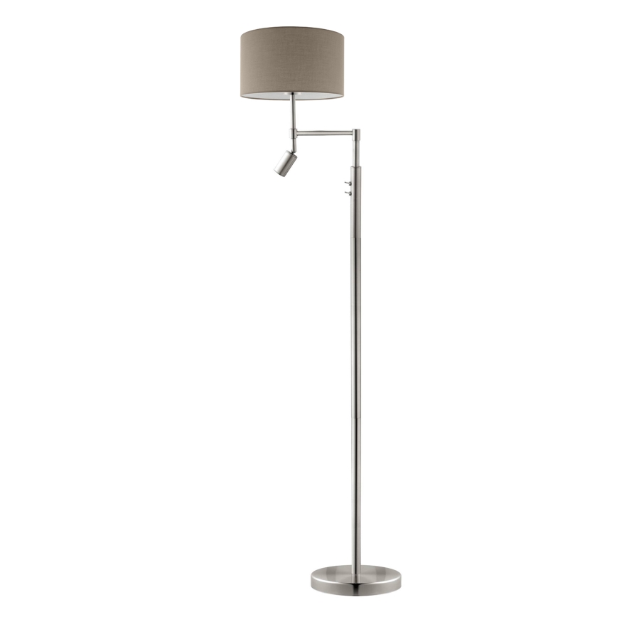 Eglo - LED Golvlampa TUNJA 1xE27/60W/230V + LED/2,1W Ø 38 cm matt krom/taupe