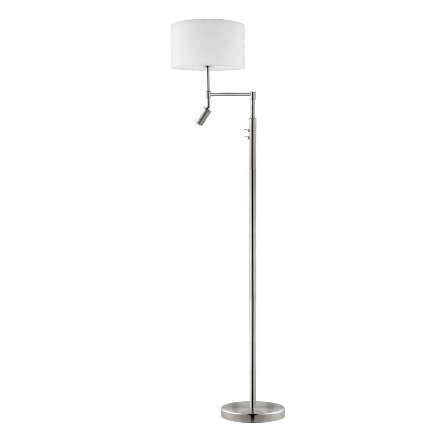 Eglo - LED Golvlampa TUNJA 1xE27/60W/230V + LED/2,1W Ø 38 cm matt krom/vit
