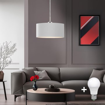 Eglo - LED-pendel på vajer TUNJA 1xE27/60W/230V vit