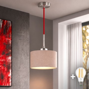 Eglo - LED-pendel på vajer TUNJA 1xE27/60W/230V Ø 20 cm beige/röd