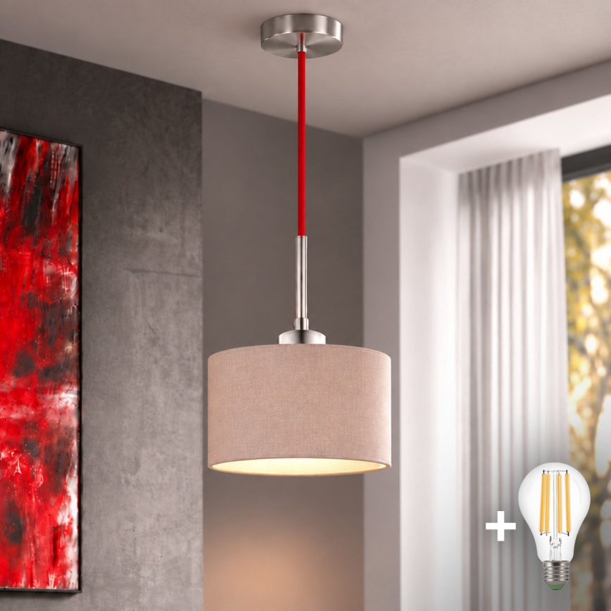Eglo - LED-pendel på vajer TUNJA 1xE27/60W/230V Ø 20 cm beige/röd