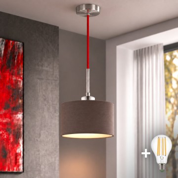 Eglo - LED-takpendel på sladd TUNJA 1xE27/60W/230V Ø 20 cm brun/röd