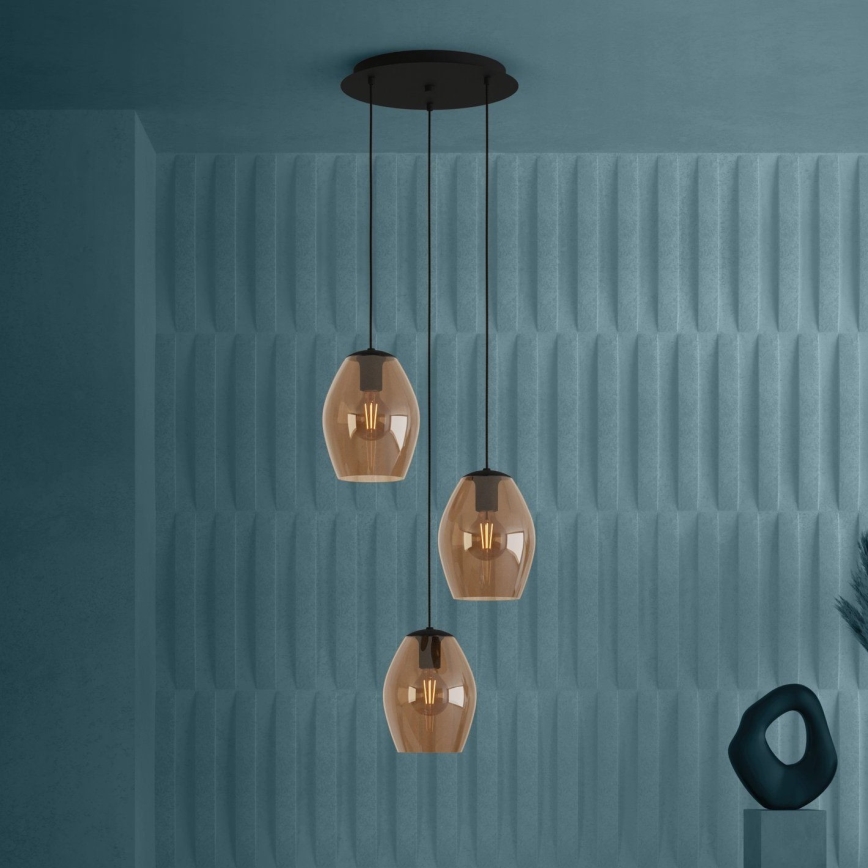 Eglo - Ljuskrona med textilsladd 3xE27/40W/230V brun