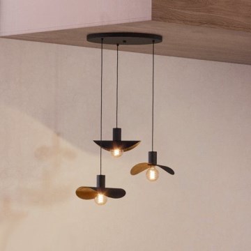 Eglo - Ljuskrona med textilsladd 3xE27/40W/230V svart/guld