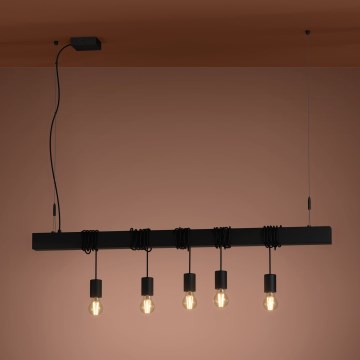 Eglo - Ljuskrona med textilsladd TOWNSHEND 5xE27/40W/230V svart