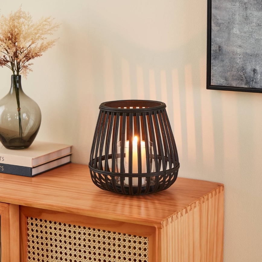 Eglo - Ljusstake 20x22 cm svart/bambu