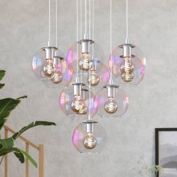 Eglo - Taklampa med vajer 10xE27/60W/230V blank krom/klart glas