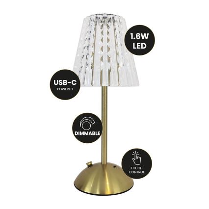 LED Dimbart touch-laddningsbar bordslampa ELBA LED/1,6W/800 mAh 3000/4000/6000K guld/klart