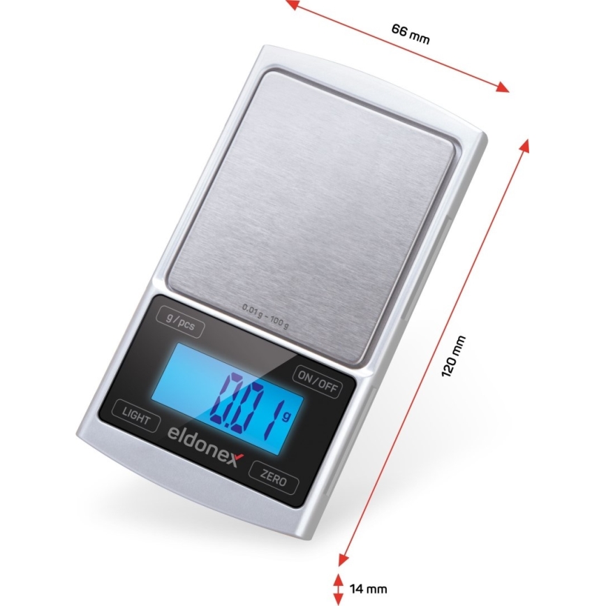 ELDONEX EKS-4040-SL - Högprecisionsvåg 2xCR2032 silver