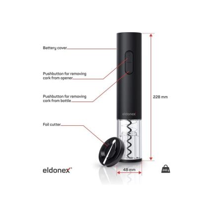 ELDONEX EWO-2100-BK - Elektrisk vinöppnare 4xAA svart