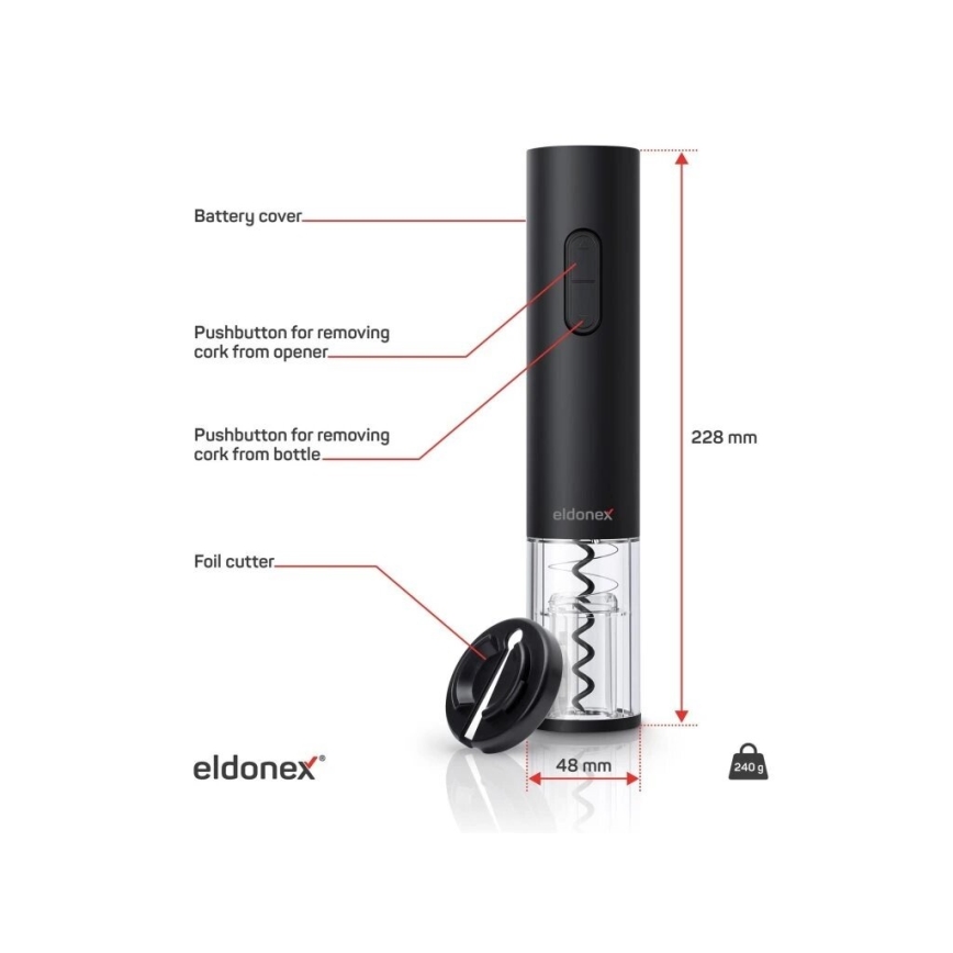 ELDONEX EWO-2100-BK - Elektrisk vinöppnare 4xAA svart