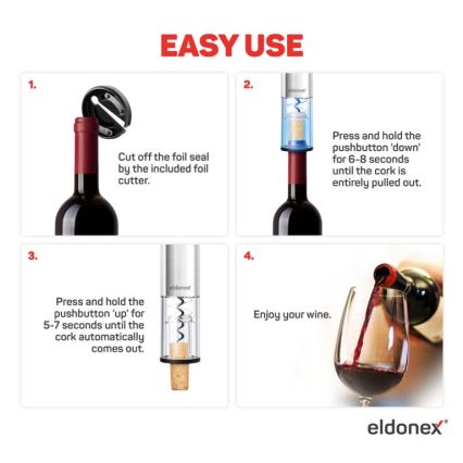 ELDONEX EWO-2200-SL - Elektrisk vinöppnare 4xAA matt krom