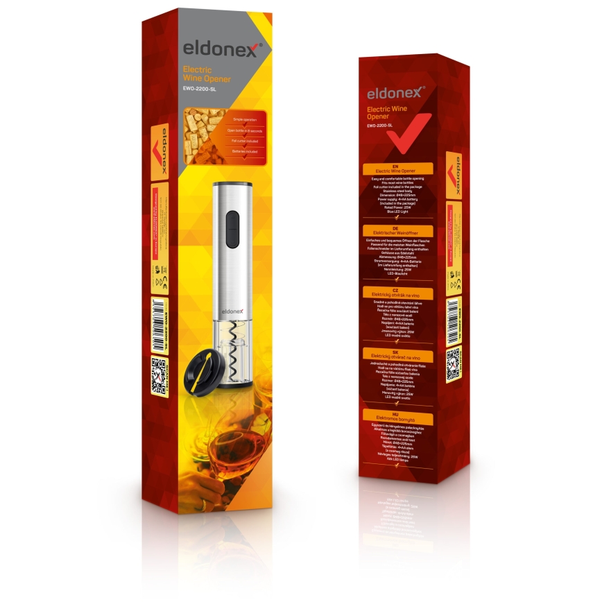 ELDONEX EWO-2200-SL - Elektrisk vinöppnare 4xAA matt krom