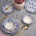 Elegant middagsservis i keramik, 24 delar — vit/blå