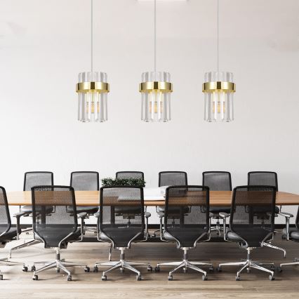 Elegant pendellampa VETRO 3xE14/10W/230V, guldfärgad