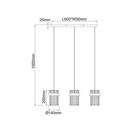 Elegant pendellampa VETRO 3xE14/10W/230V, guldfärgad