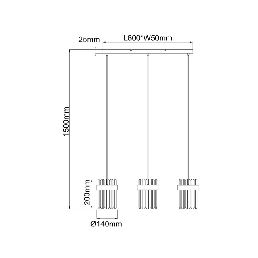 Elegant pendellampa VETRO 3xE14/10W/230V, guldfärgad