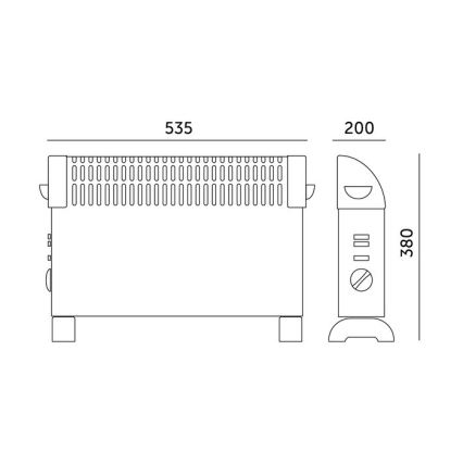 Elektrisk direktvärmare/konvektor SONDO 750/1250/2000W/230V svart