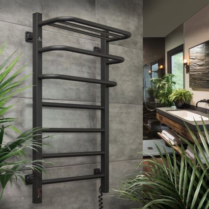 Elektrisk för badrum element med termostat FORTIS 350W/230V 80,6 cm IP44 svart rätt vinklat