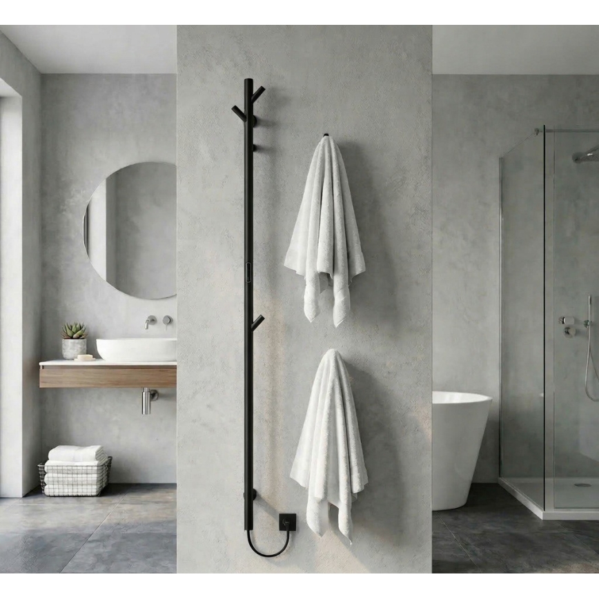 Elektrisk handdukstork i stångmodell, 172 cm, 46 W, svart