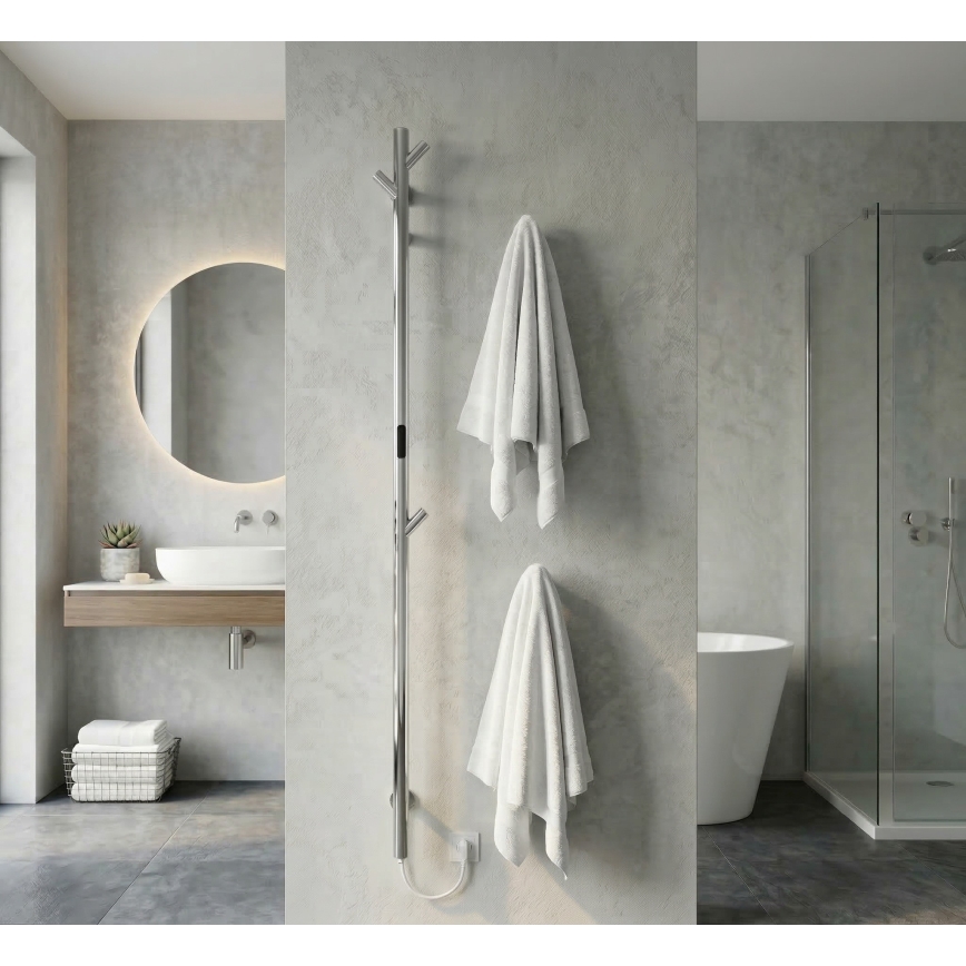 Elektrisk handdukstork i stångmodell, blank krom