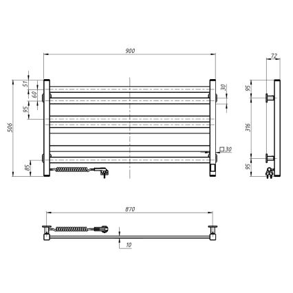 Elektrisk handdukstork med termostat AVANGARD 181W 50x90 cm, svart, vänster