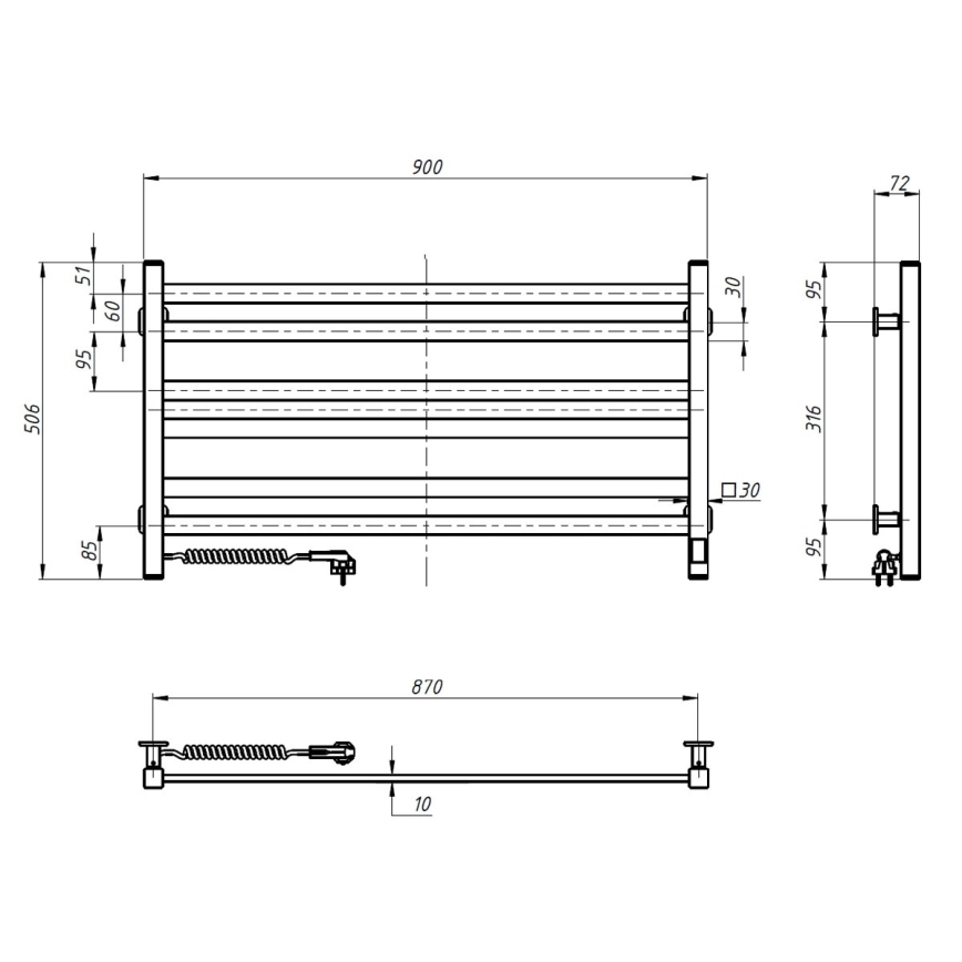 Elektrisk handdukstork med termostat AVANGARD 181W 50x90 cm vit, vänsterutförande