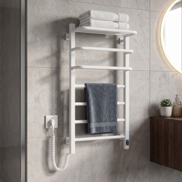 Elektrisk handdukstork med termostat FORTIS 155W 80x48 cm vit vänster