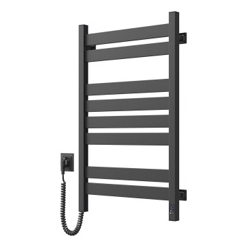 Elektrisk handdukstork med termostat LARGO 168W 80x50 cm, svart, vänsterutförande