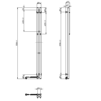Elektrisk handdukstork med termostat SILOUETTE 106W 150x9 cm svart höger